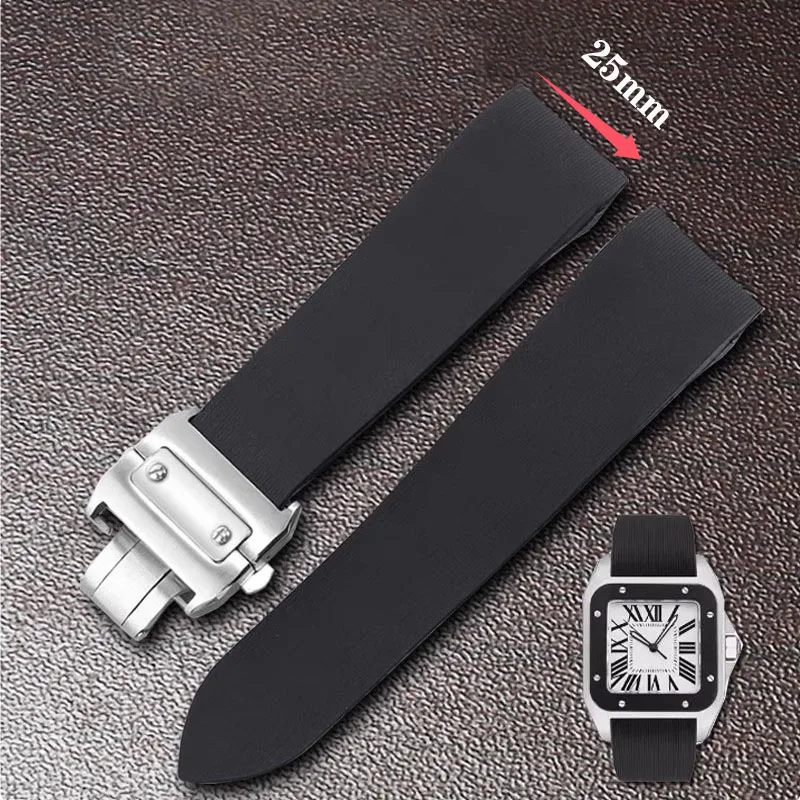Cartier Watch Santos - Bracelet de Montre en Caoutchouc Étanche