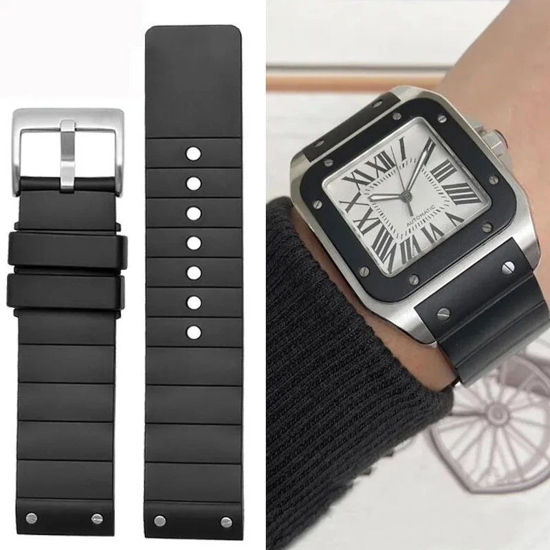 Cartier Watch Santos - Bracelet de montre en caoutchouc noir